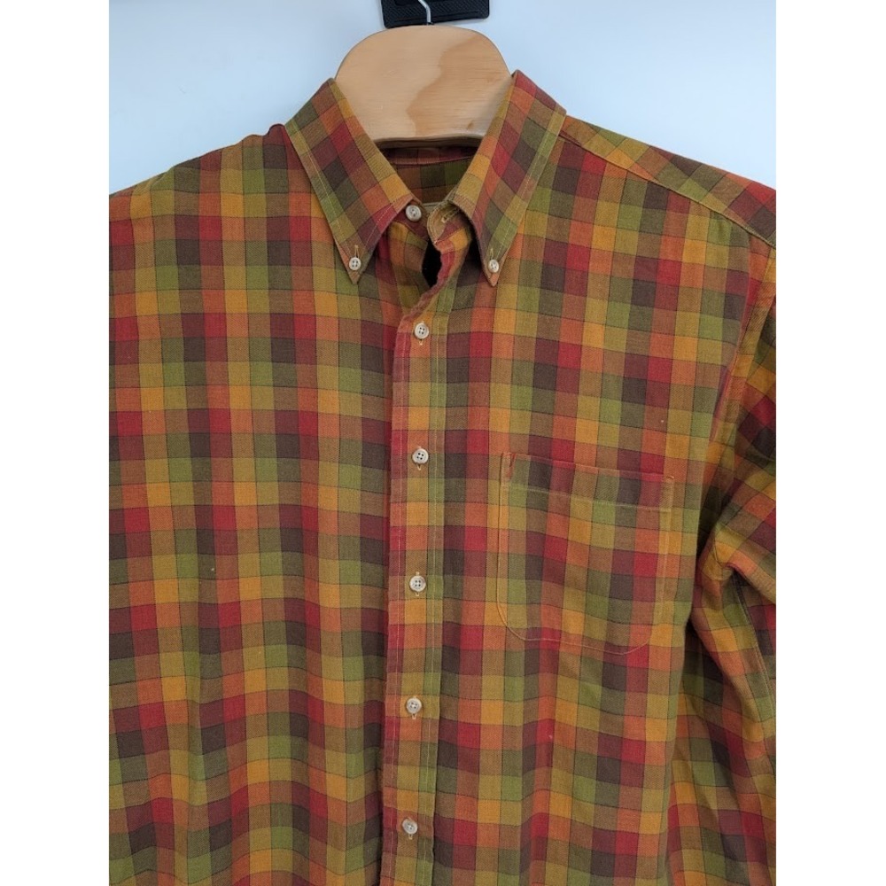Paul Stuart Men's Plaid Flannel Shirt Long Sleeve‎ Button Down Orange Green XL